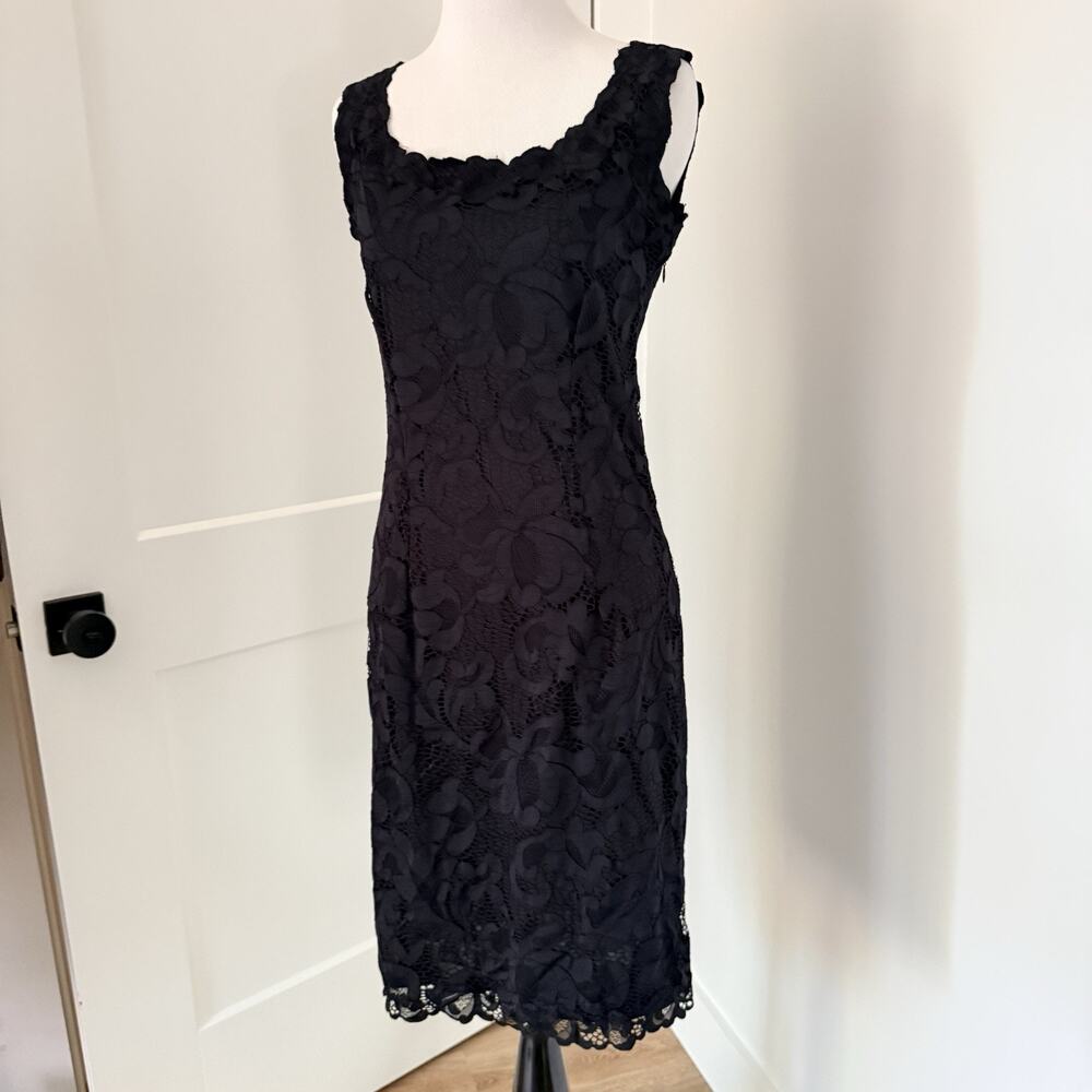 Josie Natori Black Lace Sheath Dress Womens 10 Sleeveless Stretch Bodycon LBD - Picture 7 of 14